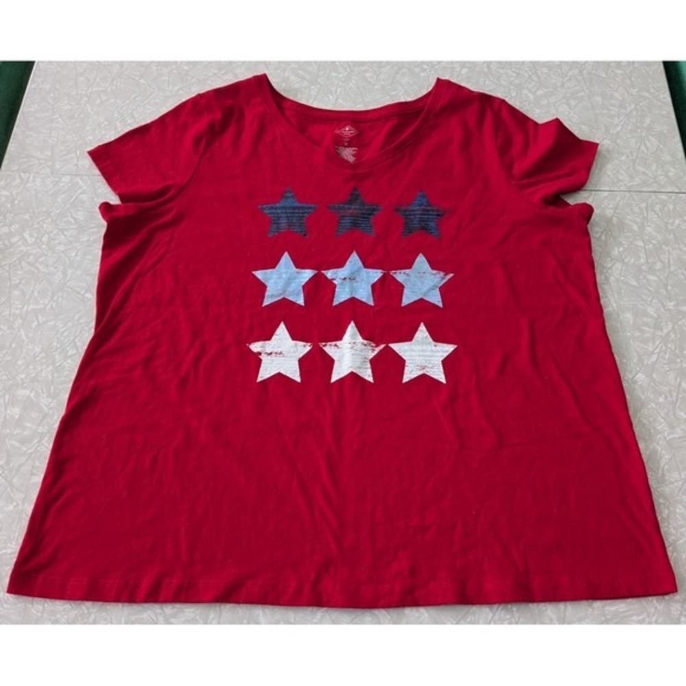 St. John's Bay Women's XL Red White Blue Stars T-Shirt Americana Country